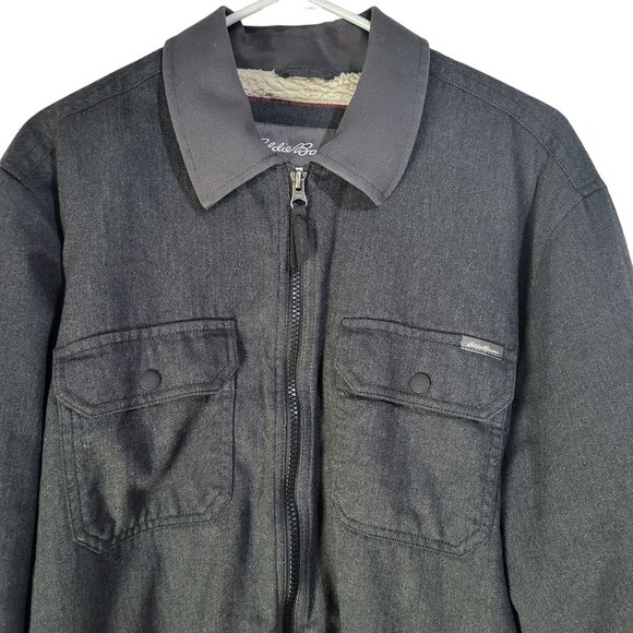 Eddie Bauer Men's Outdoor SZ LG Gray Black Sherpa Lined Zip Up Jacket - Picture 3 of 16